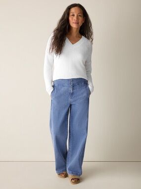 Eileen Fisher Cotton Stretch Denim Wide-Leg Trouser Petite Large